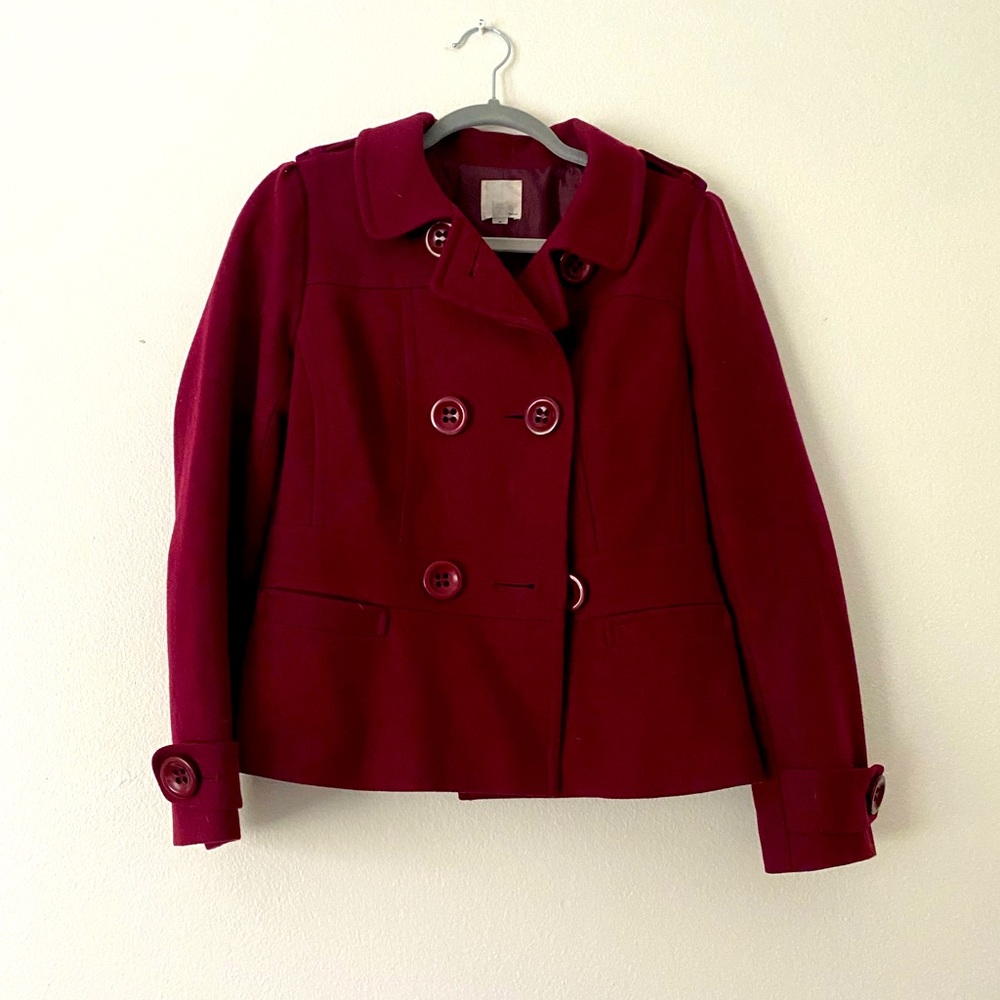 Used Halogen Size S Wine Red Tailored Pleated Jacket